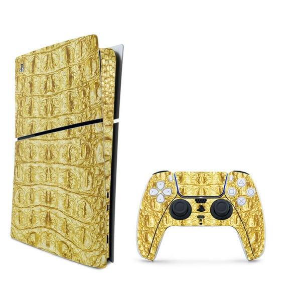 MightySkins Carbon Fiber Skin for PS5 Playstation 5 Slim Digital Edition Bundle - Golden Croc Protective, Durable Textured Carbon Fiber Finish Easy to Apply Made in The USA