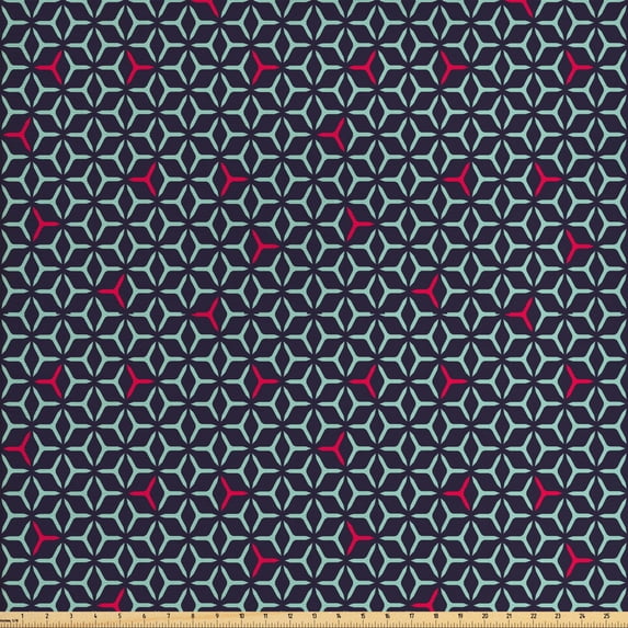 Geometric Fabric by the Yard, Grid Design with Angled Lines Hexagonal Shapes Abstract, Decorative Upholstery Fabric for Chairs & Home Accents, Dark Pink Pale Green by Ambesonne