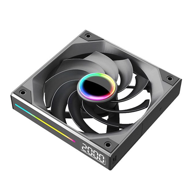 Ventilador de Caja con Empalme Inalámbrico y Pantalla Digital de 120 mm, Silencioso, para CPU, Placa Base, ARGB, Sincronización de Luz, , PWM, Estándar.