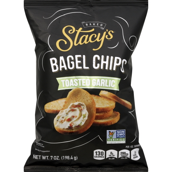 Stacys Pita Chips 2185924 7 oz Toasted Garlic Bagel Chips Case of 12