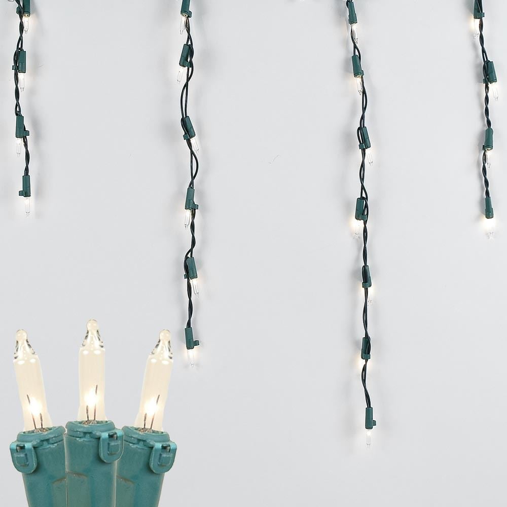 9 Foot Clear Outdoor Christmas Icicle Light Set, Green Wire, 100 Light