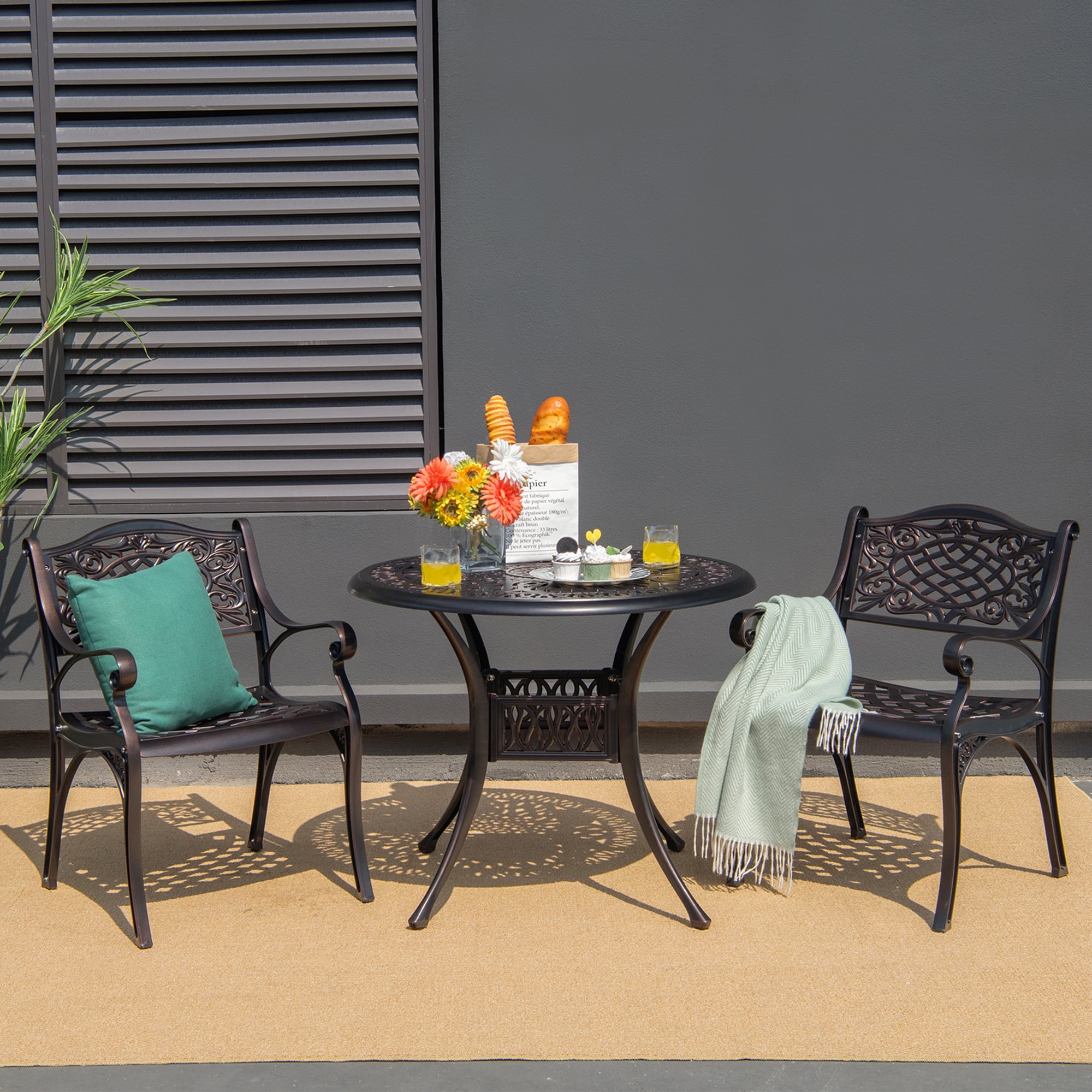 Gymax Set of 4 Outdoor Dining Chairs Cast Aluminum Patio Bistro Chairs Armchairs