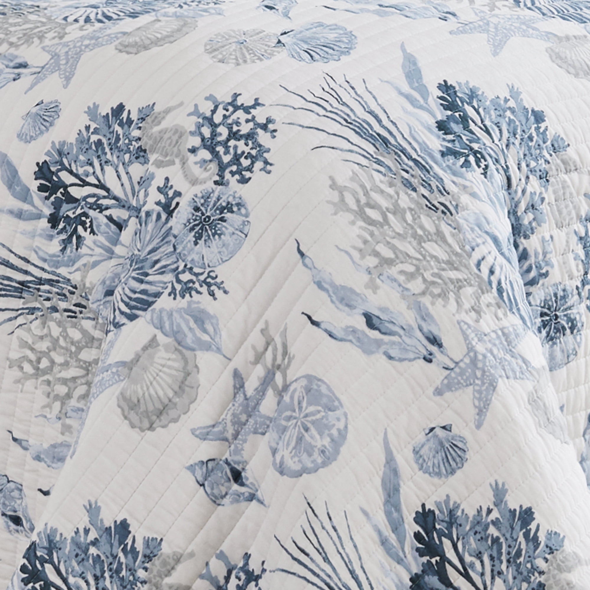 Levtex Home - Coral Landing Quilt Set - King Quilt and Two King Shams - Coastal - Navy Blue Grey White - Quilt (106x92in.) and Shams (20x36in.) - Reversible - Cotton