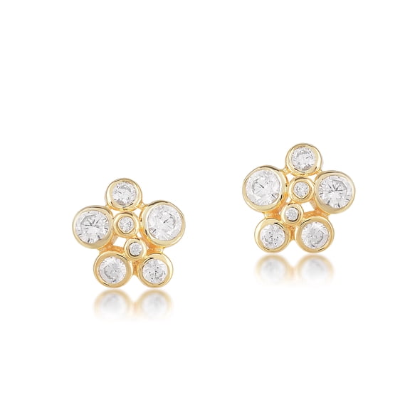 Dainty Flower Stud Earrings for Women | Pave CZ Gold Plated 925 Sterling Silver Cluster Jewelry | Hypoallergenic Birthday Gift for Her