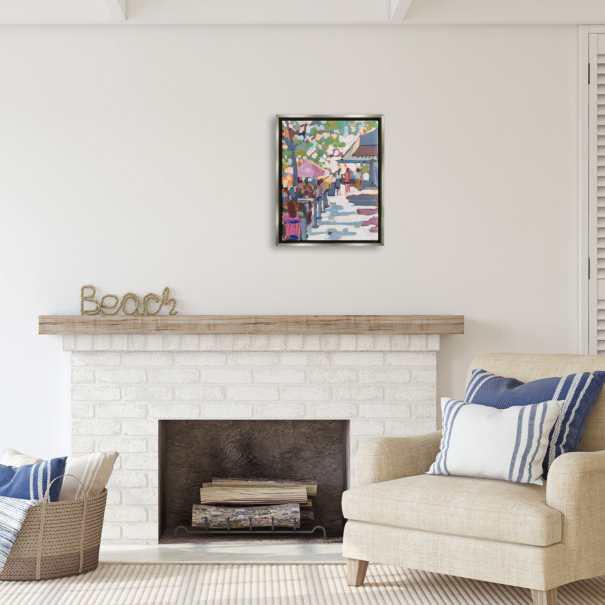 Stupell Industries Abstract City Market Abstract Painting Gray Floater Framed Canvas Art Print Wall Art, 17 x 21