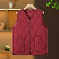 thumbnail image 2 of JGGSPWM (XXL-5XL) Women's Plus Size Lightweight Quilted Puffer Vest Solid Color Sleeveless V-neck Button Padded Gilet Red XXXXXL, 2 of 6
