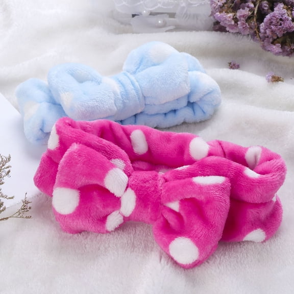 OFFIGAM 2Pcs Plush Make Up Headbands with Big Bow for Cosmetic Use and Face Washing