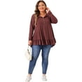 thumbnail image 3 of DARING DIVA Women's Plus Size Tunic Button Henley Blouses 1X Burgundy, 3 of 6