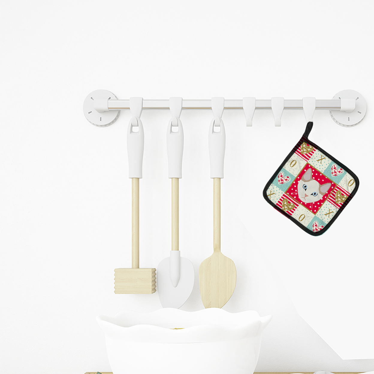 Korean Bobtail Cat Love Pair of Pot Holders