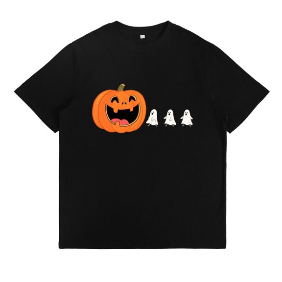 Womens Pumpkin Ghosts Graphic Cute Tee T-shirt Top Commuting Floral Short Sleeve Round Neck Black S-5XL