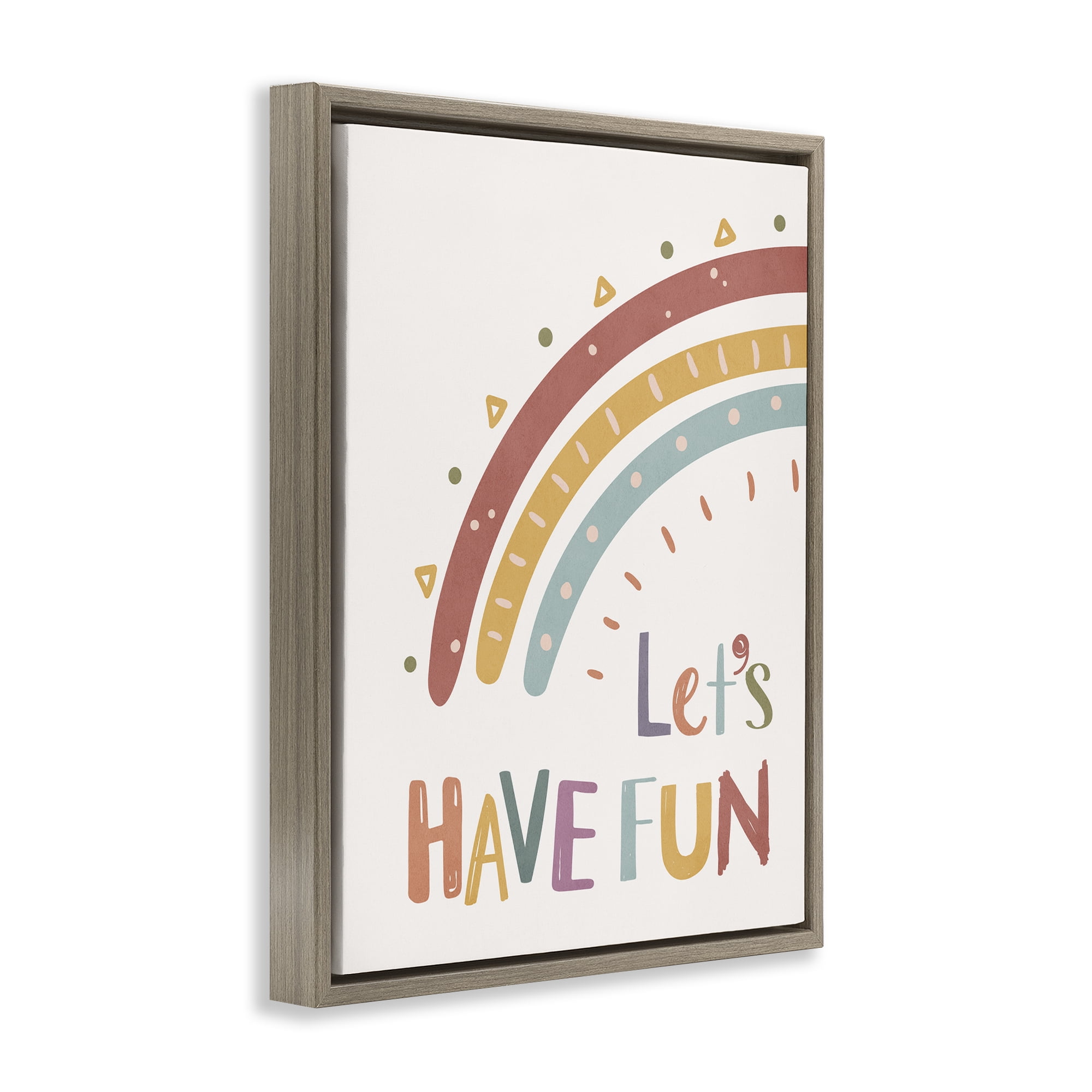 Stupell Industries Let's Have Fun Rainbow Text & Numbers Painting Brown Floater Framed Canvas Art Print Wall Art, 17 x 21