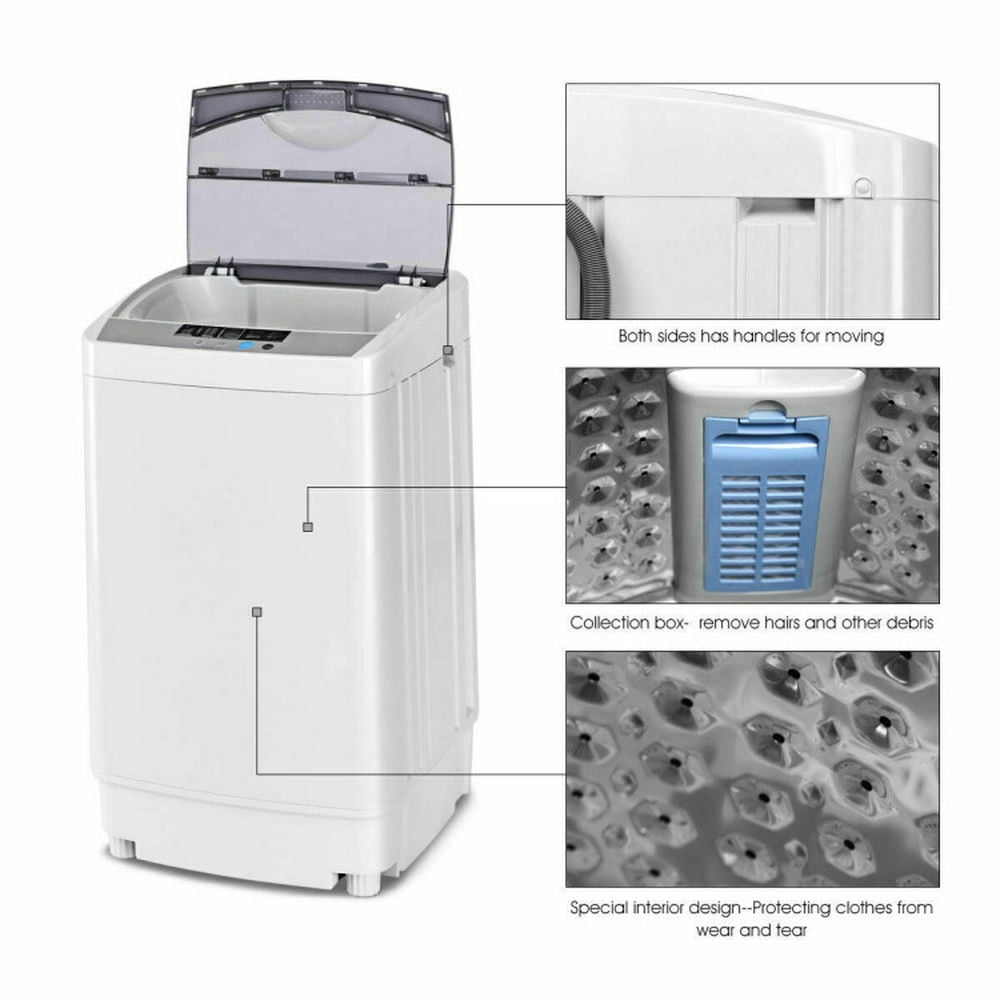 Spaco 12 lbs Washing Machine with 8 Water Level Selections and LED Display, Full-automatic Washing Machine with 10 Wash Programs, Washing Machine for Indoor, Gray