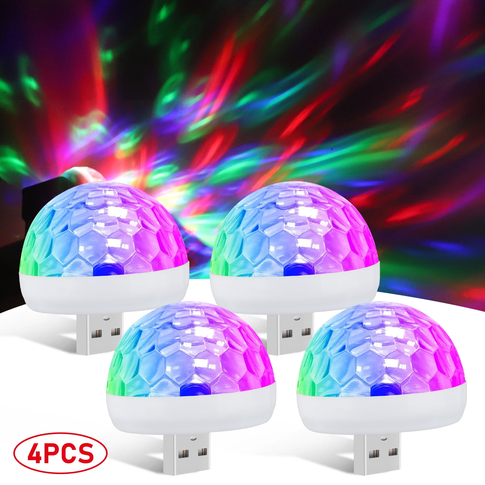 USB Mini Disco Lights Led Car USB Atmosphere Light Mini Portable Voice Control Stage DJ Strobe Light Portable Magic Ball Party Light Sound Activated Lights for Birthday Halloween Xmas Parties 
