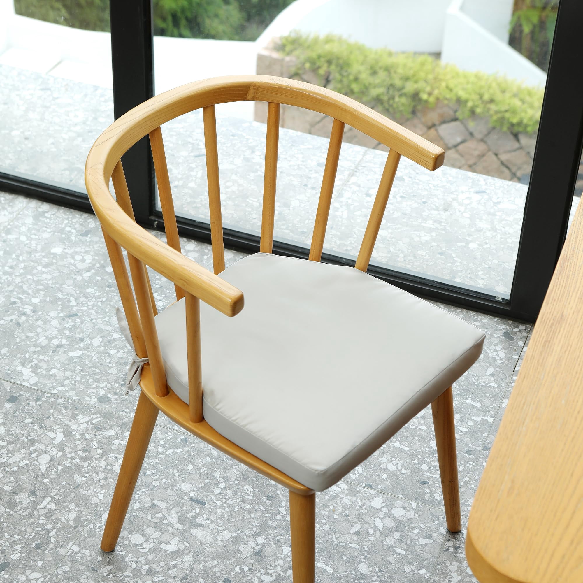 Chair Cushions for Dining Chairs Set of 2, D-Shaped 17" x 16" Memory Foam Seat Cushions, 2" Thick Olefin Kitchen Chair Pads with Ties & Non-Slip Backing, Beige