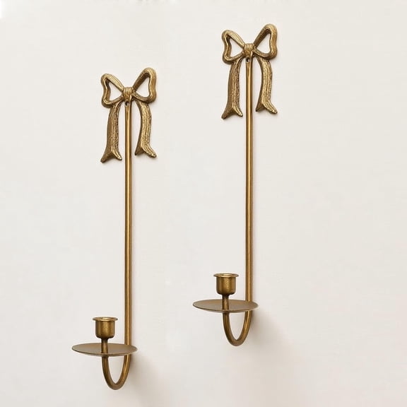 Tutuviw Metal Wall Candle Sconce Holders Set of 2 Bow-Knot Decoration Wall Mounted Candle Sconces Wall Mount Taper Candle Holders for Living Room Farmhouse Wedding Decor