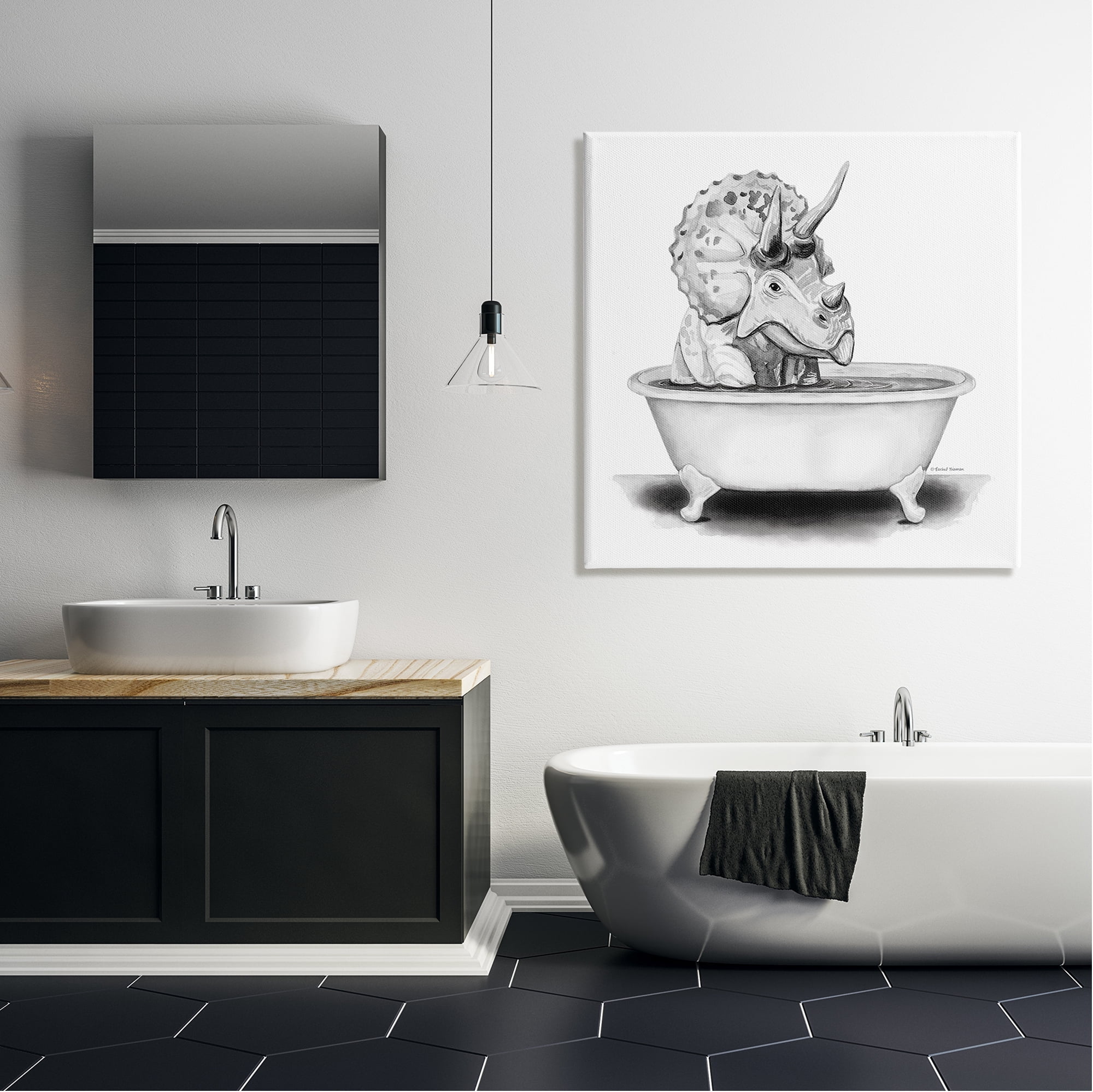 Stupell Funny Dinosaur Bathing Tub Animals & Insects Painting Gallery Wrapped Canvas Print Wall Art