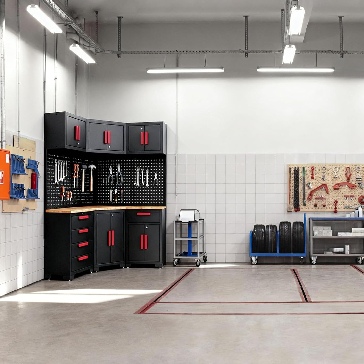 HPDMC Red Garage Cabinet Storage System 10-Pcs Corner Workshop Set Garage Cabinet and Storage System for Tool Organization