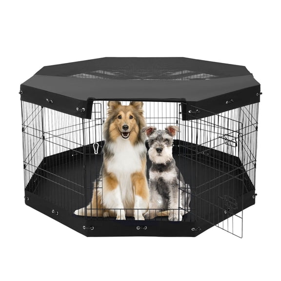 Dog Playpen 30"H x 24"W, 8 Panel Foldable Metal Pet Fence, Indoor Outdoor Dog Pen with Door, Pad & Cover, Puppy Exercise Pen for Dogs Cats