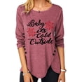 thumbnail image 2 of Blusa Estampado Cuello Redondo Dobladillo Irregular Botón Manga Larga Tops De Moda Para Mujer Rojo Parduzco S, 2 of 5