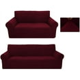 thumbnail image 6 of Sapphire Home 2-Piece Brushed Premium SlipCover Set for Sofa Loveseat Couch, Form fit Stretch, Wrinkle Free, Furniture Protector Cover Set for 3/2 Cushions, Polyester Spandex, 2pc, Brushed, Burgundy, 6 of 6