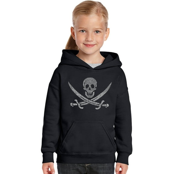 LA Pop Art Girl's Word Art Hooded Sweatshirt - LYRICS TO A LEGENDARY PIRATE SONG