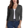 thumbnail image 3 of CIENVNSTG Women's Cardigan Sweater 3/4 Sleeve Open Front Cropped Sweater Lightweight Elegant Shrugs for Dress Dark Gray L, 3 of 5