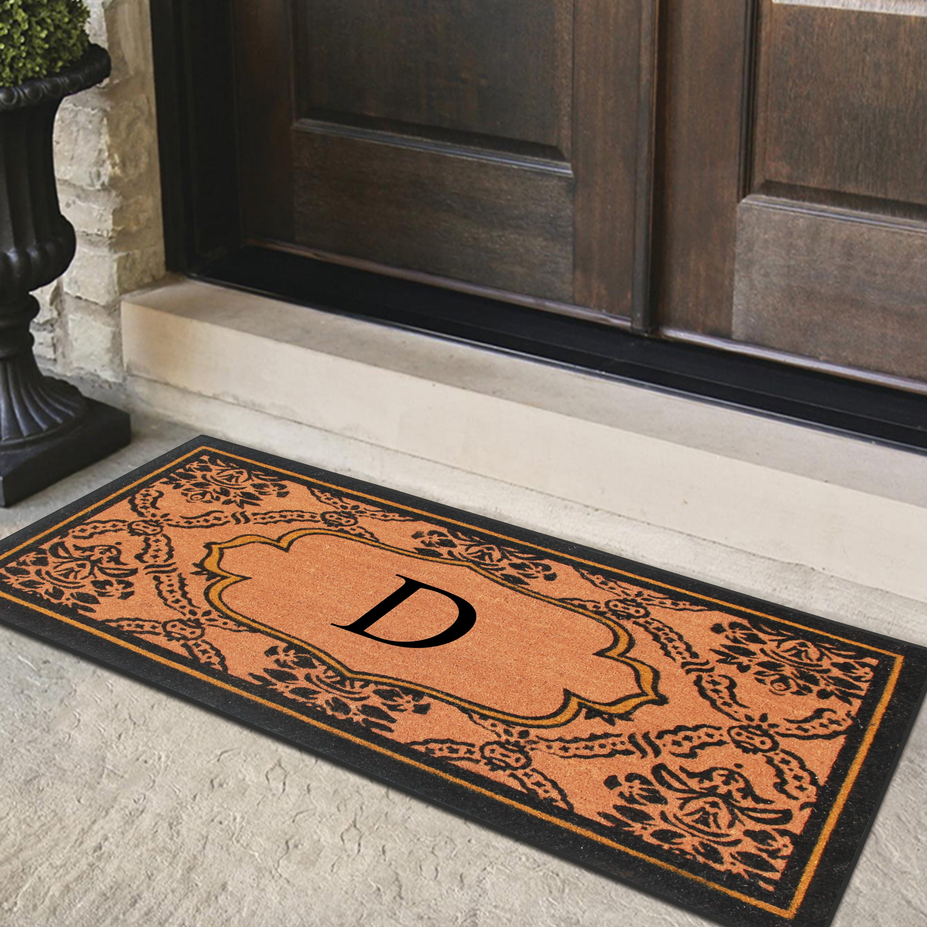 A1HC Natural Coir and PVC Monogrammed Floral Design Door Mat, 30" x 60", Anti-Shed Treated Durable Heavy Duty Front Door Mat for Outdoor Entrance