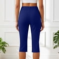 thumbnail image 7 of NinXxx Women's Elastic Waist Pure Color Blend Cropped Trousers Everyday Dark Blue L, 7 of 7
