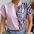 thumbnail image 4 of Camisa holgada de manga corta con botones y estampado floral en color rosa L para mujer, 4 of 7