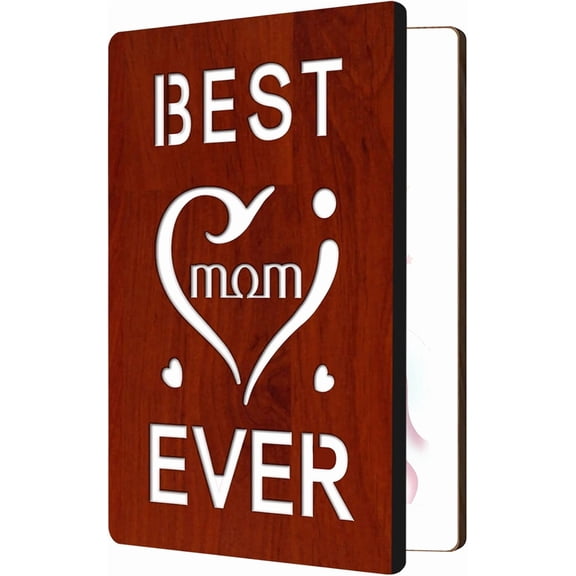 Best Mom Ever Greeting Card with MDF Wood Hollow Out Heart Pattern and Words Design Handwritten Card with Envelope