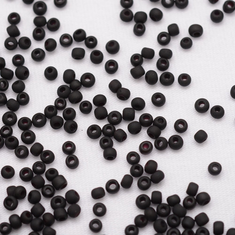 1pound 12/0 Round Glass Seed Beads Grade A Frosted Opaque Colours Black 1.8~2.0mm Hole: 0.8mm about 28000pcs/pound