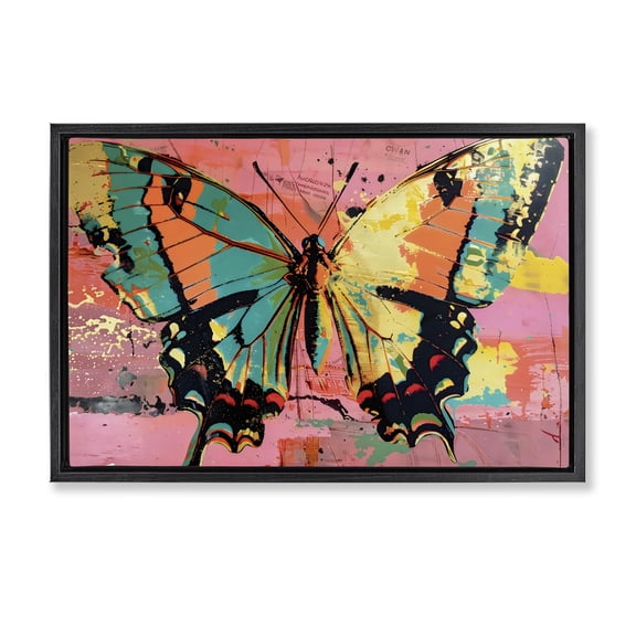 Stupell Industries Contemporary Retro Butterfly over Abstract Pink Black Floating Frame Canvas Art, 25 x 17, by LSR Design Studio