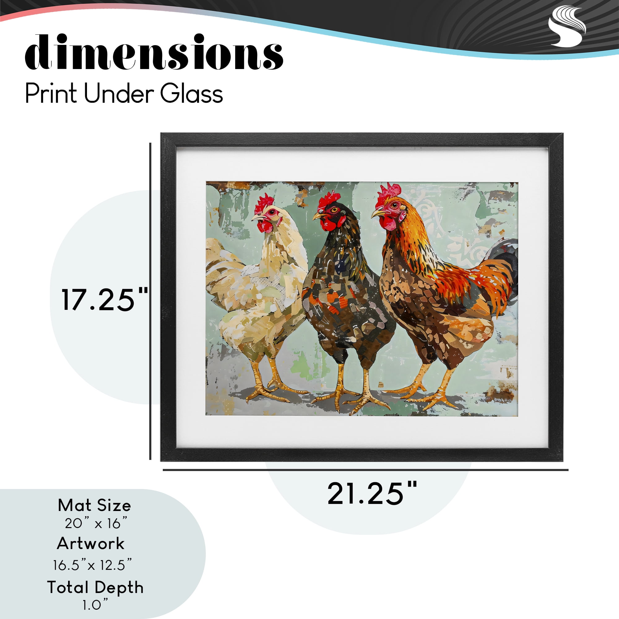 Stupell Industries Abstract Chickens Trio Black Framed Print Under Glass, design by Creative Studio