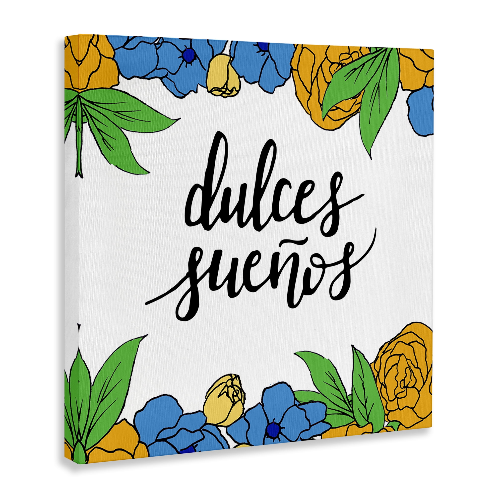 Stupell Industries Dulces Sueños Flores Tropicales Inspirational Quotes & Sayings Painting Wrapped Canvas Art Print Wall Art, 30 x 30
