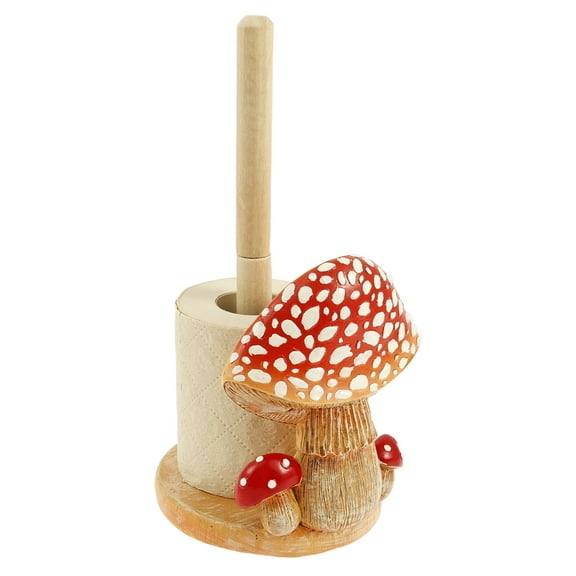 Threns Mushroom Pattern Paper Towel Holder Resin Tissue Paper Roll Display Stand Decor Unique Towel Roll Storage with Wooden Base for Home Kitchen Dining Room Countertop