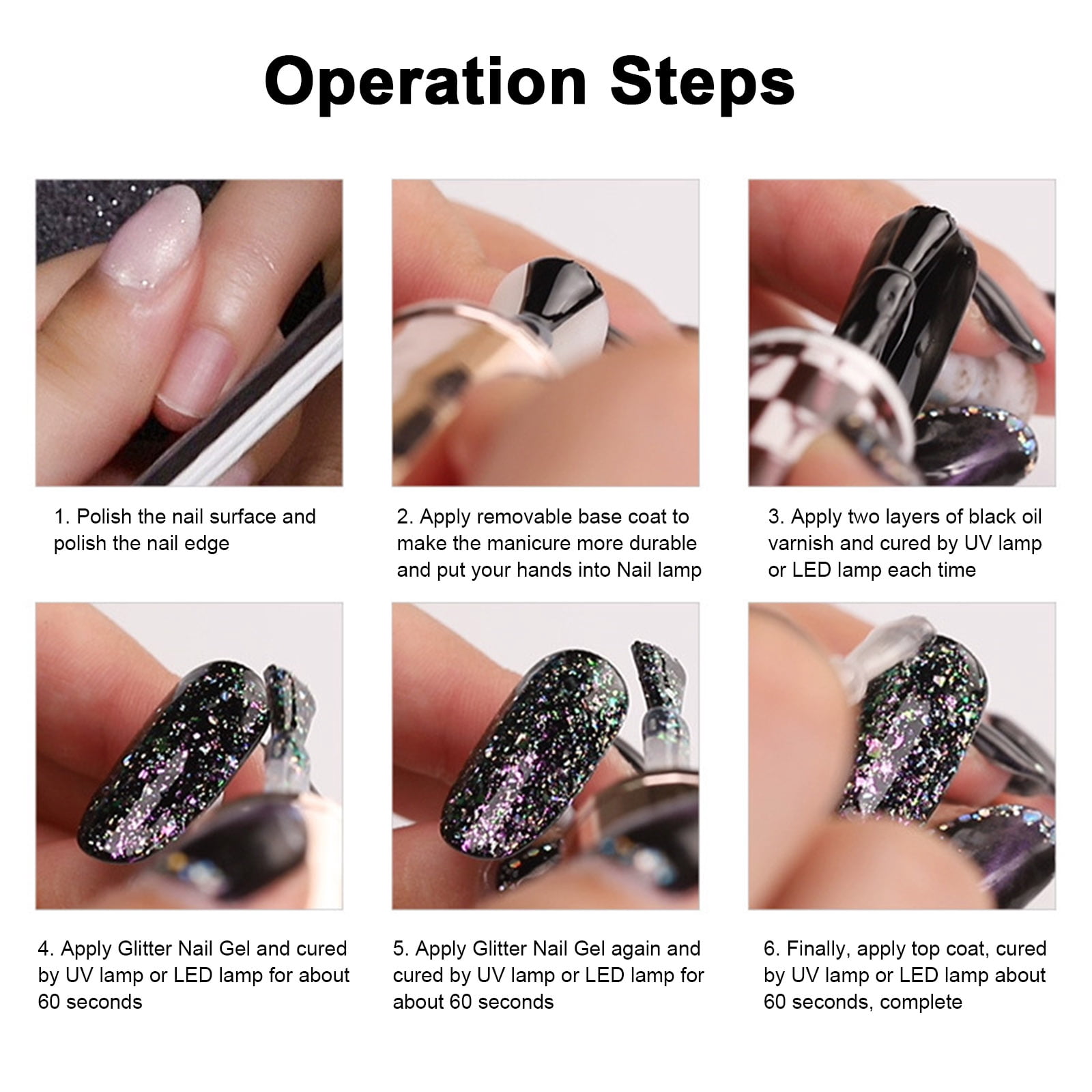 Vernis à Ongles Pailleté Noir Et Blanc - Base Transparente Brillante Petugons 15ml