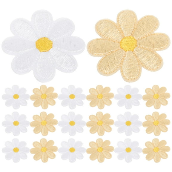 KAKOWELY 20Pcs Embroidered Patches for Jeans with Daisy Design and Heat Seal Adhesive