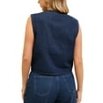 thumbnail image 3 of INSPIRE CHIC Women's Cropped Denim Cardigan Sleeveless Decor Pearl Jean Jacket Shrug XL Deep Blue, 3 of 5