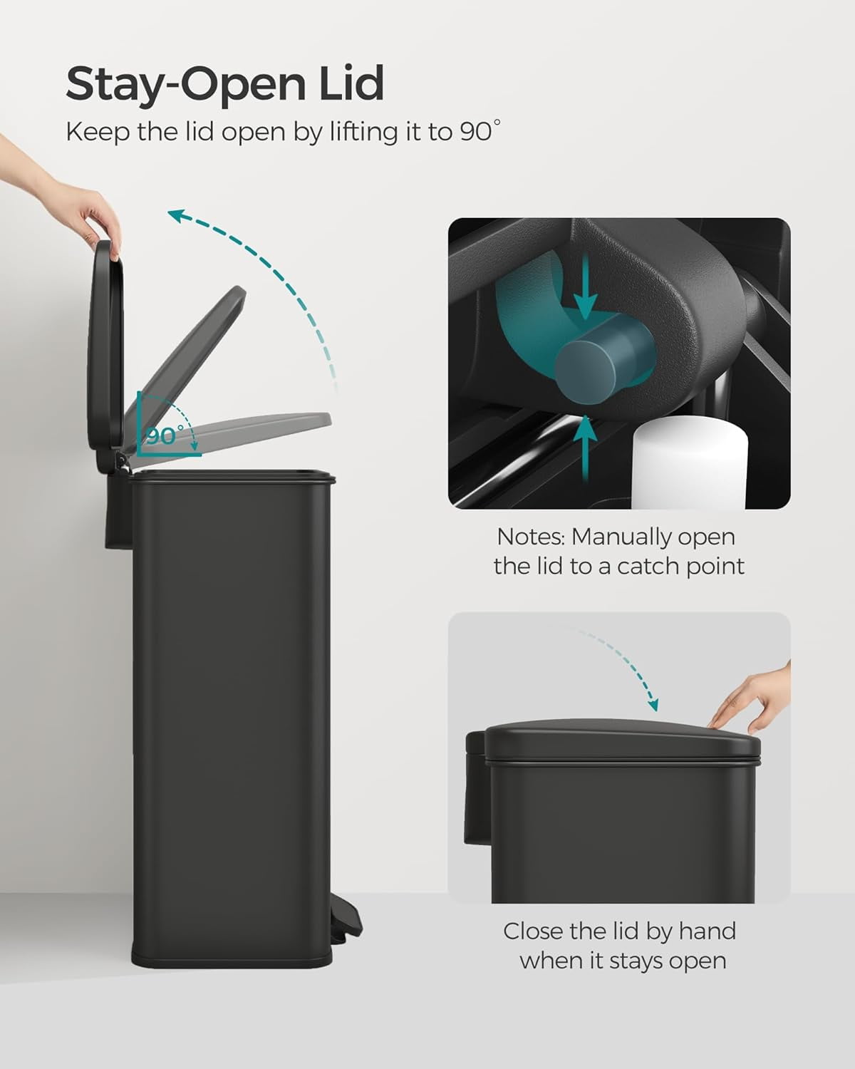 Kitchen Trash Can, 10.5 Gallon (40 L) Garbage Can, Large Step Trash Bin with Lid, Stainless Steel, Soft Close, 15 Trash Bags Included, Black