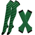 thumbnail image 3 of IWRICH Women's Christmas Arm Warmers Leg Warmers Striped Thigh High Socks Fingerless Gloves Stockings Dark Green, 3 of 3