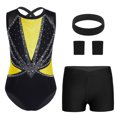 thumbnail image 3 of Aislor Girls Tank Unitards With Shorts Headband Gymnastics Leotard Athletic Ballet Dance Bodysuit Training Outfits Yellow 10, 3 of 7