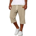 thumbnail image 4 of TKKCS Mens Waffle Capri Pants- Casual Summer Elastic Waist Drawstring Loose Fit Cropped Pants With Side Pockets Khaki Size S, 4 of 6