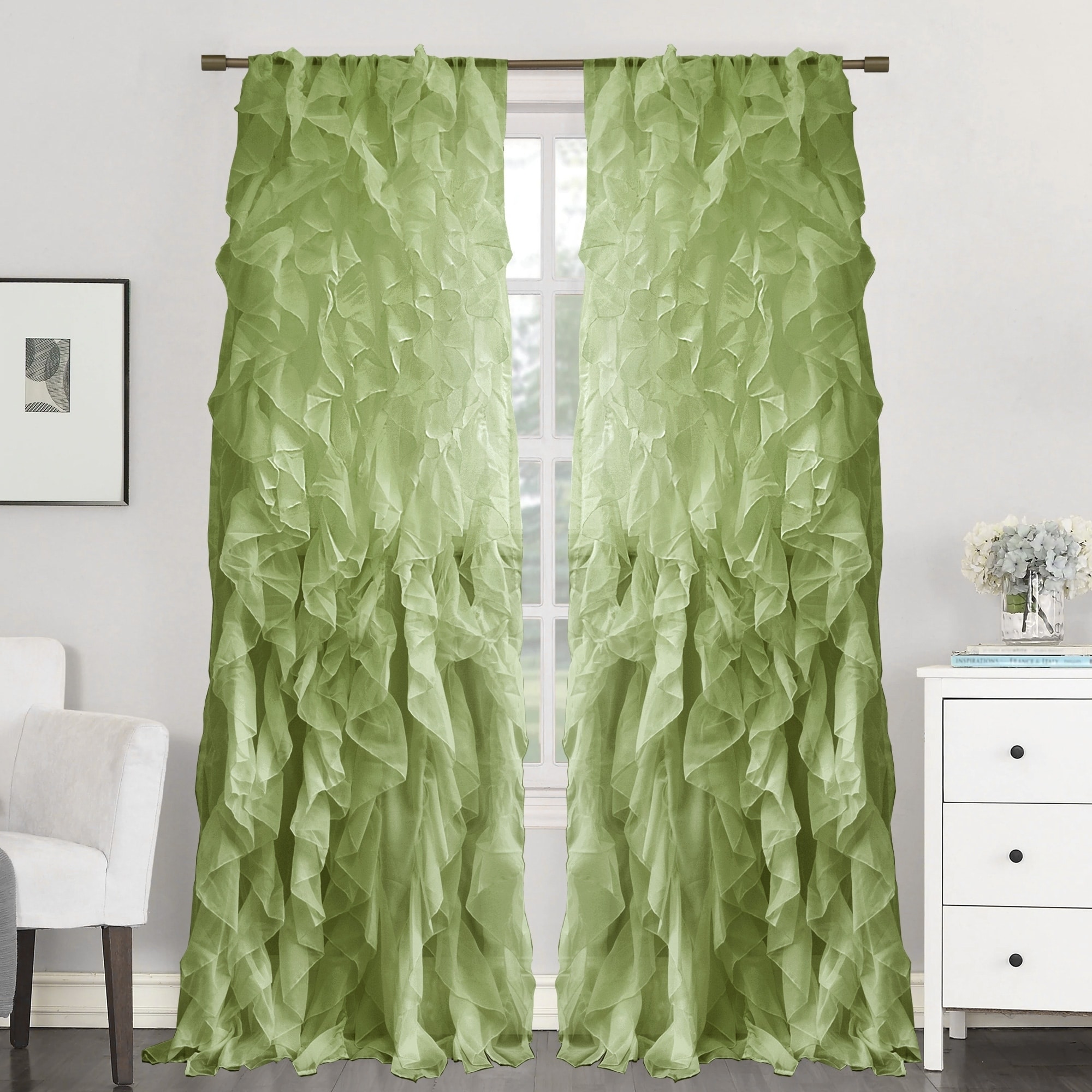 Sweet Home Collection Sheer Voile Waterfall Ruffled Tier 84 Inch Single Curtain Panel 84 Long X 50 Wide Walmart Com Walmart Com