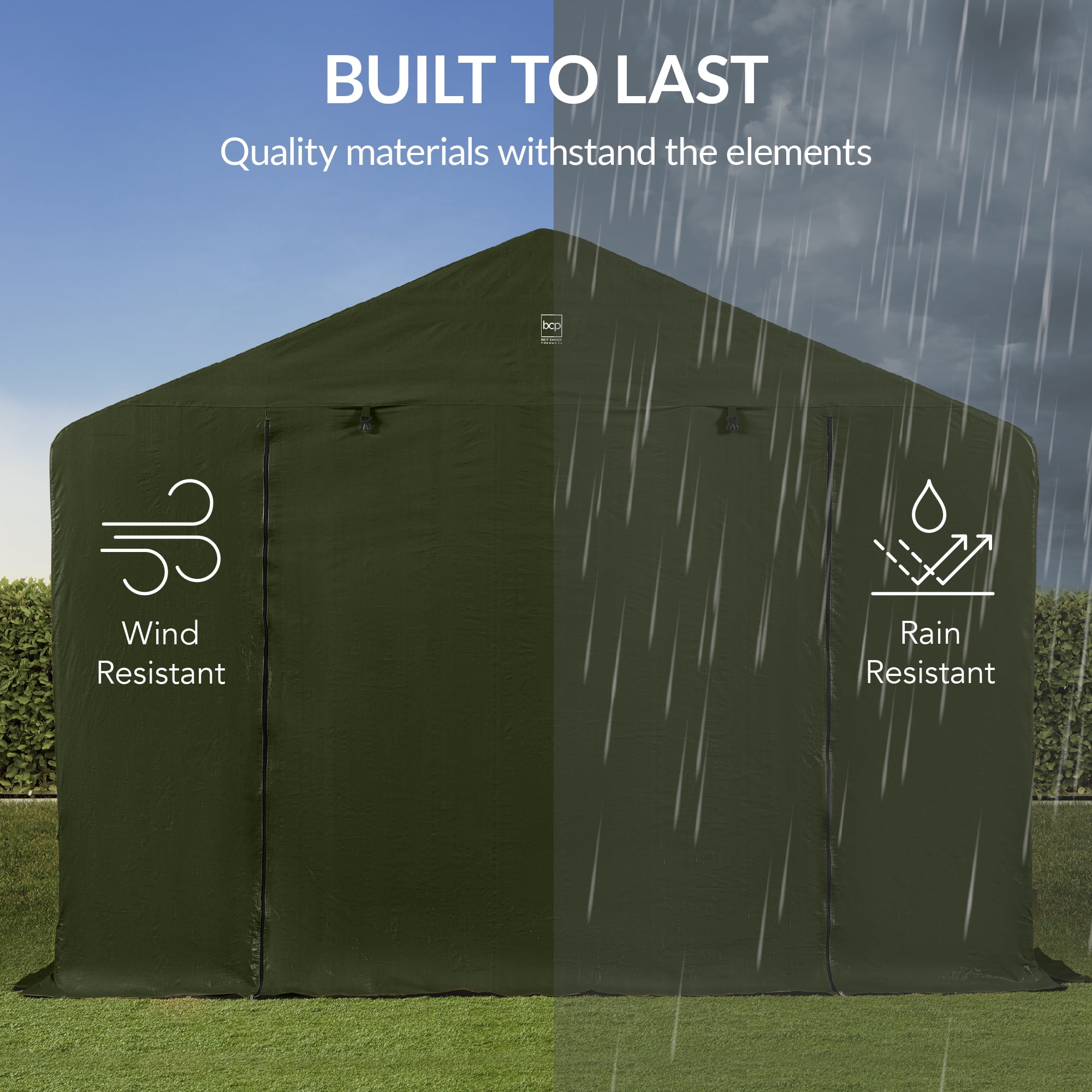 Best Choice Products 10x8ft Outdoor Fabric Storage Shed, Steel Frame, Dual Roll-Up Zipper Doors, Window - Forest Green