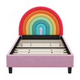 thumbnail image 5 of Twin Size Upholstered Platform Bed, Cute Style Princess Bed with Rainbow Design Headboard and Slats, for Boys & Girls, Teens (Pink), 5 of 9