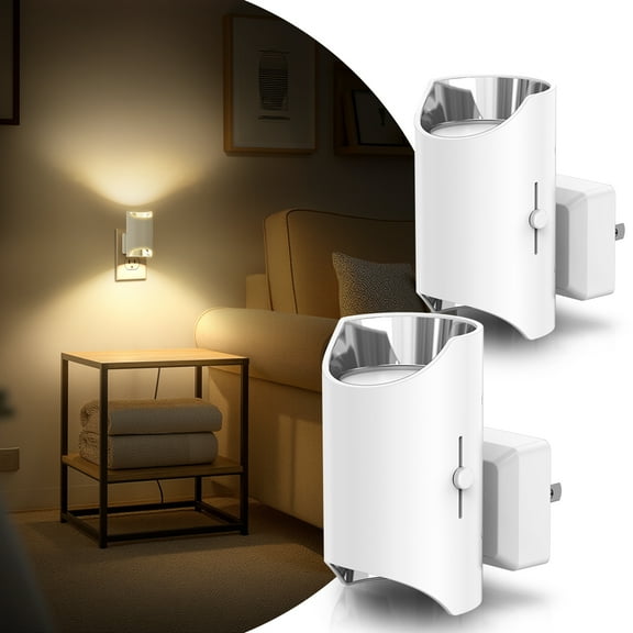 2 Pcs White & Chrome Warm White 3000K Cylinder Night Light