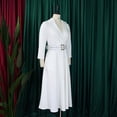 thumbnail image 4 of AURA Plus Size Spring Elegant Lapel High Waist A Line Maxi Dress Long Sleeve Puff Sleeve African Work Dress with Belt, 4 of 9