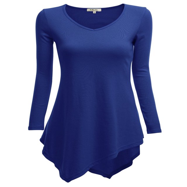 CHOK Tunique Longue à Manches Longues Col en V pour Femmes Robe T-Shirt