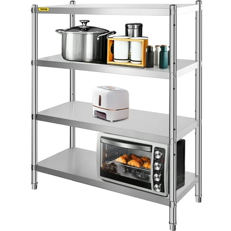 VEVORbrand 4-Tier Shelf Stainless Steel Shelving 330LB Capacity per Shelf Commercial Standing Shelf Unit for Kitchen  Office  Garage Storage