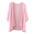 thumbnail image 2 of LEKODE Women's Open Front Draped Cardigan, 3/4 Sleeve plain Casual Cropped Lightweight Top teacher clothes Pink M, 2 of 4